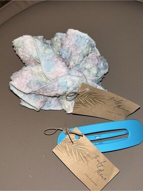 Pastel Multicolor Scrunchie & Blue Hair Clip Set